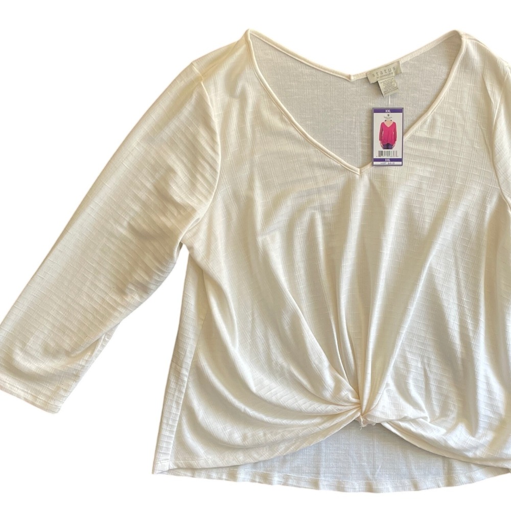 Status by‎ Chenault Cream Knot Front Top V-Neck 3/4 Sleeve Blouse XXL NEW